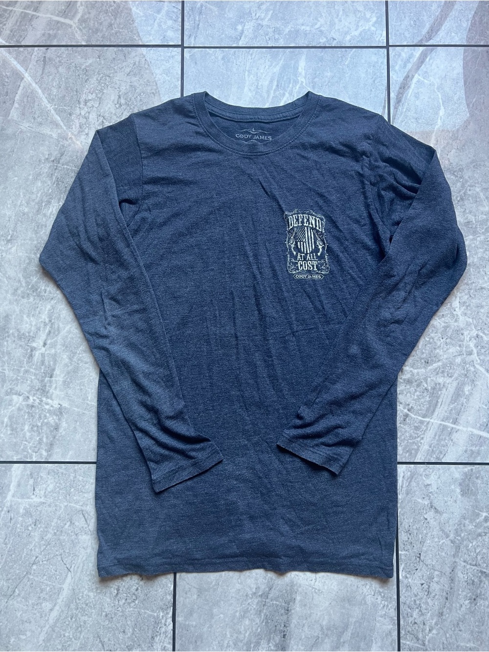 Cody James Mens Long Sleeve Graphic T-Shirt Navy"Defend At All Cost" Patriotic S